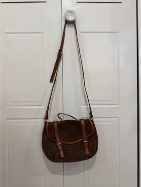 Massimo Dutti Brown Suede Leather Crossbody Bag Satchel Spain
